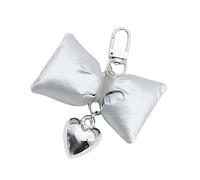 Qsvbeeqj Elegante portachiavi con fiocco in pelle e stoffa a forma di cuore portachiavi fatto a mano con fiocco portachiavi a forma di cuore, Argento, Love money