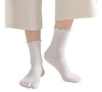 Qsvbeeqj Eleganti calzini in misto poliestere a cinque dita con orlo a volant a prova di sudore separati per allenamenti e ufficio di viaggio appropriato, bianco, Taglia unica