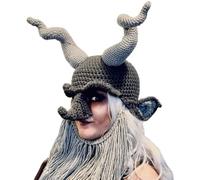 Qsvbeeqj Novità lavorato a maglia corno per donne uomini unisex costume cappello pullover facecovers corno cappello Halloween copricapo festa puntelli