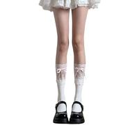 Qsvbeeqj Pizzo Splicing Dolce Bowknot Sopra Il Vitello Calze Per Le Donne Studente Giapponese Stretch Traspirante Lunghezza Del Ginocchio Calze Gotico Lunghezza Del, Fascia per ventaglio calze bianche