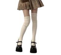 Qsvbeeqj Preppy Sopra il Ginocchio Lungo Stivali Calzini Increspato Elastico Slouch Top A Costine Maglia Coscia Alta Tubo Lungo Calze Per Le Donne Calze Alte Coscia, Colore albicocca lattiginosa