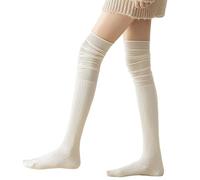 Qsvbeeqj Preppy Sopra il Ginocchio Lungo Stivali Calzini Increspato Elastico Slouch Top A Costine Maglia Coscia Alta Tubo Lungo Calze Per Le Donne Calze Alte Coscia, Bianco latteNB, Taglia unica