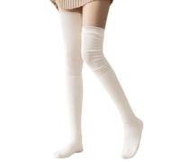 Qsvbeeqj Preppy Sopra il Ginocchio Lungo Stivali Calzini Increspato Elastico Slouch Top A Costine Maglia Coscia Alta Tubo Lungo Calze Per Le Donne Calze Alte Coscia, bianco, Taglia unica