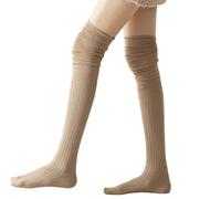 Qsvbeeqj Preppy Sopra il Ginocchio Lungo Stivali Calzini Increspato Elastico Slouch Top A Costine Maglia Coscia Alta Tubo Lungo Calze Per Le Donne Calze Alte Coscia, cachi, Taglia unica