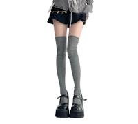 Qsvbeeqj Preppy Sopra il Ginocchio Lungo Stivali Calzini Increspato Elastico Slouch Top A Costine Maglia Coscia Alta Tubo Lungo Calze Per Le Donne Calze Alte Coscia, B, Taglia unica