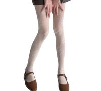 Qsvbeeqj Retro Floreale Rose Jacquards Donne Collant Nylon Alta Elasticità Traspirante Rinforzato Toe Heel Pratica Usura Traspirante Calze Donna, Bianco latte, Taglia unica