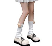 Qsvbeeqj Stili giapponesi Donne Ragazza Scaldamuscoli Lavorati A Maglia Dolce Peluche Bambole Animali Copristivali Arruffati Calzini Svasati Streetwear Cartoon Scaldamuscoli Lavorati, Orsacchiotto