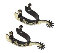 Qsvbeeqj Stivali da cavallo sperone intagliato a mano decorazione con attrezzature Western Boy Horse Traccia in acciaio morbido stivali da cavallo sperone
