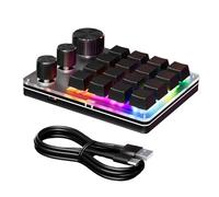 Qsvbeeqj Tastiera da gioco meccanica USB C con una sola mano tastiera macro programmabile 16 tasti 3 manopole Tastiera da ufficio efficiente
