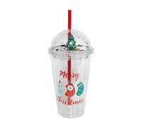 Qsvbeeqj Tazza d'acqua riutilizzabile a tema natalizio con cannuccia e coperchio, 450 ml, adatta per feste di Natale, a doppia parete