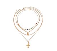 Qsvbeeqj Versatile collana di perle multistrato retrò regolabile chiusura catena gioielli ideale per abbigliamento casual ufficio o feste set collana di perle finte per le donne, One Size, come