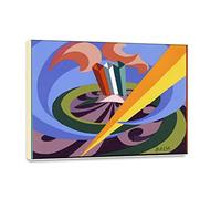 QSX Giacomo Balla Futurismo Famosa Quadro ad olio Pochoir Canto Patriottico a Villa Borghese Stampa su Tela per Arredamento Casa 90x115cm Incorniciato d'oro