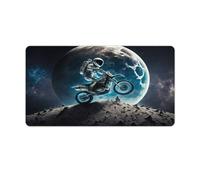 QSYFNBZL Tappetino per mouse con bordi cuciti motivo astronauta in sella a una moto extra large 40x75cm tappetino per tastiera scrivania PC ufficio foglio di calcolo antiscivolo bordo cucito