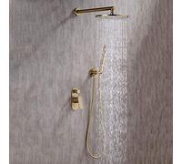 QSYJCCXD 10 Pollici di Doccia in Ottone Solido Set di Doccia per Doccia con Pioggia per Doccia per la Parete del Braccio a Parete Mobile del Braccio Set Oro Spazzolato, Spazzolato,