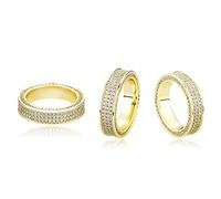 QSYJCCXD 14k oro oro a tre fila set densamente anello di eternità musossanite, anello di stile hip-hop, un'eternità di stile, perfetta per gli amanti moderni, Day della figlia