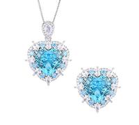 QSYJCCXD 15 * 15 mm Aquamarine a forma di cuore Aquamarine 5A Zircone Necklace Anelli per le fedi nuziali Gioielli