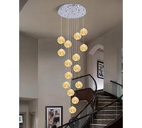 QSYJCCXD 15 lampadario a LED a Sfera di Vetro, Luce a Ciondolo a Scala, Lampada a Sfera di Cristallo da 75 W, lampadari a Lunghezza Regolabile, lampadario Lungo nella Villa, Scale e Soggiorno