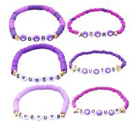 QSYJCCXD Accessori per ragazze Bracciale viola set braccialetti elastico perle di argilla per perle di moda per le lettere di gioielli da donna collana cuori