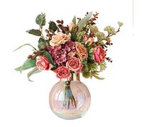 QSYJCCXD Fiore Artificiale con Set di vasi di Vetro, Fiore di Seta Rosa Finta, Fiori Finti per casa/Camera/Salotto/Sala da Pranzo Tavolo da Tavolo da centrotavola per Matrimoni Decorazione