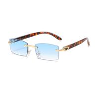 QSYJCCXD Moda Piccolo Rettangolo Donne Occhiali Da Sole Vintage Senza Montatura Trasparente Oceano Gradiente Occhiali Da Sole Uomini Tonalità UV400, Blu leopardato., Taglia unica