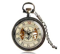 QSYJCCXD Numeri romano romano Steampunk Meccanico Orologio tascabile in bronzo meccanico semplice scheletro pattern squisito manuale di mano da donna presenta donne
