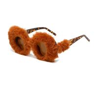 QSYJCCXD Nuovi occhiali da sole da donna in peluche rotondi a gamba larga montatura per occhiali da vista versatili occhiali decorativi, 2, Taglia unica