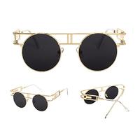 QSYJCCXD Occhiali da sole retrò oversize per gli uomini Steampunk occhiali da sole specchio rotondo vintage occhiali UV400, C3 Oro Nero, Taglia unica
