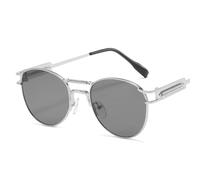 QSYJCCXD Occhiali da sole rotondi retrò alla moda moda piccolo telaio primavera doppi fasci vintage punk occhiali da sole lusso uv400, C6, Taglia unica