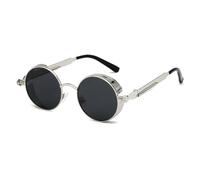 QSYJCCXD Occhiali da sole vintage Steampunk rossi da uomo rotondi punk in lega di metallo retrò occhiali da sole da donna occhiali da sole in stile gotico sfumature, 4 Argento Nero, Taglia unica