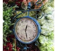 QSYJCCXD Orologio da Parete, Orologio a Doppia Faccia a Doppia Faccia in Giardino Impermeabile Orologi a Doppia Faccia per Patio, Garage, Area Esterna Antica Look Stazione ferrovia