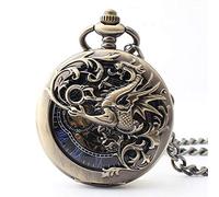 QSYJCCXD Orologio tascabile meccanico antico Lucky Dragon & Phoenix Numberals Roman Numberals con catena