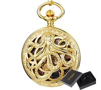 QSYJCCXD Orologio tascabile meccanico di polpo oro a vapore a vapore Flip Clock Orologio con CFOR Men Women Collection/B