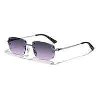 QSYJCCXD Punk Piccolo Rettangolo Occhiali Da Sole Uomini Donne Senza Montatura Gradiente Lens Metallo Occhiali Da Sole Per Gli Uomini UV400, C26 Argento Grigio Rosa, Taglia unica