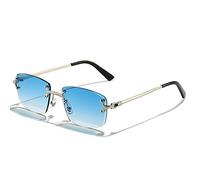 QSYJCCXD Punk Piccolo Rettangolo Occhiali Da Sole Uomini Donne Senza Montatura Gradiente Lens Metallo Occhiali Da Sole Per Gli Uomini UV400, C02 Argento Azzurro Cielo, Taglia unica