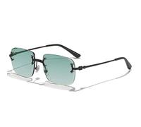 QSYJCCXD Punk Piccolo Rettangolo Occhiali Da Sole Uomini Donne Senza Montatura Gradiente Lens Metallo Occhiali Da Sole Per Gli Uomini UV400, C27 Nero Verde, Taglia unica