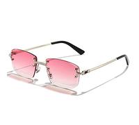 QSYJCCXD Punk Piccolo Rettangolo Occhiali Da Sole Uomini Donne Senza Montatura Gradiente Lens Metallo Occhiali Da Sole Per Gli Uomini UV400, C03 Argento Oceano Rosso, Taglia unica
