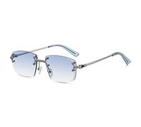 QSYJCCXD Punk Piccolo Rettangolo Occhiali Da Sole Uomini Donne Senza Montatura Gradiente Lens Metallo Occhiali Da Sole Per Gli Uomini UV400, C24 Argento Azzurro, Taglia unica