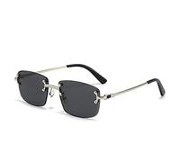 QSYJCCXD Punk Piccolo Rettangolo Occhiali Da Sole Uomini Donne Senza Montatura Gradiente Lens Metallo Occhiali Da Sole Per Gli Uomini UV400, C31 Argento Nero, Taglia unica