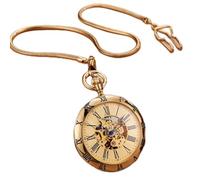 QSYJCCXD Smooth Retry Round Golden Mechanical Tasca Orologio da uomo Squisito Scultura di rame Orologio da tasca automatico Male Gift maschili