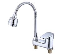 QSYJCCXD Taps del lavandino del Bagno Cromo in Ottone Cromo a 2 Fori a 360 Gradi a 360 Gradi a Bacino Caldo e Freddo Mixer per lavello da Cucina