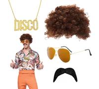 QSZHSL 4 Pezzi Ensemble de Costume Hippie, Parrucche Hippie, Parrucca Afro Funky Anni '70, Perruque Afro, Deguisement Disco Homme, Accessori Festa Hippie Costumi, per Festa a Tema Anni 50/60/ 70