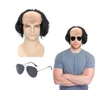 QSZHSL Parrucca realistica da uomo calvo, costume divertente per cosplay, parrucca realistica con calvo per giochi di ruolo, parrucca mezza calva, accessorio per feste di Halloween, carnevale
