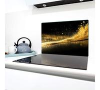 QTA - Copri piano cottura 80 x 52 cm copertura per piano cottura in vetroceramica 1 pezzo universale a induzione per piastre di cottura paraspruzzi tagliere in vetro temprato come decorazione Oro Nero
