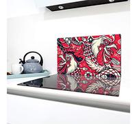 QTA - Copri piano cottura 90 x 52 cm copertura per piano cottura in vetroceramica 1 pezzo universale a induzione per piastre di cottura paraspruzzi tagliere in vetro temprato come decorazione Uccello