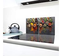 QTA - Piastra di copertura per piano cottura 40 x 52 cm 2 pezzi universale a induzione per piastre di cottura protezione antischizzo tagliere in vetro temprato decorazione Spezie