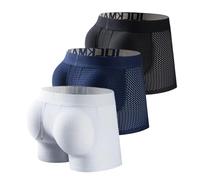 QTANZIQI 3 Pack Breathable Mesh Trunks Enhancing Underwear Hip Lift Boxer Shapewear Men Padded Butt Push Up Pad Underpants