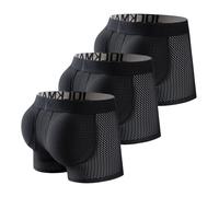 QTANZIQI 3 Pack Breathable Mesh Trunks Enhancing Underwear Hip Lift Boxer Shapewear Men Padded Butt Push Up Pad Underpants