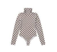 QTANZIQI Body a Maniche Lunghe Stampato a Quadri da Donna Dolcevita Scozzese Body Aderente Top da Donna Slim Fit Autunno