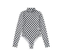 QTANZIQI Body a Maniche Lunghe Stampato a Quadri da Donna Dolcevita Scozzese Body Aderente Top da Donna Slim Fit Autunno