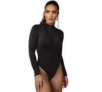 QTANZIQI Body Aderenti con Cerniera Solida Body da Donna con Collo a Lupetto Autunno Manica Lunga Slim Body di Base Abiti Invernali Lady